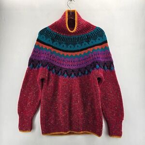 Crescendo Vintage Women's Red Multi Color Fair Isle Turtleneck Sweater Size S